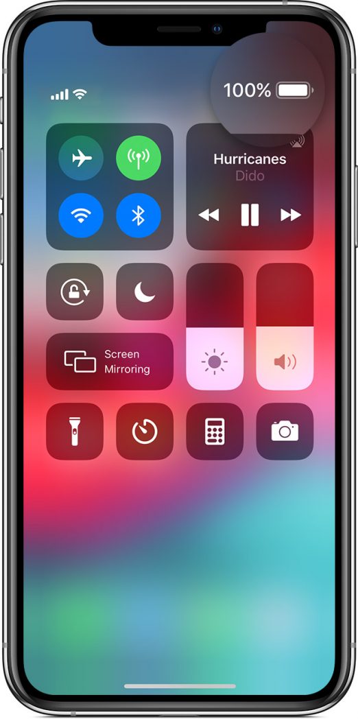 ios12 iphone xs control center battery percentage scaled