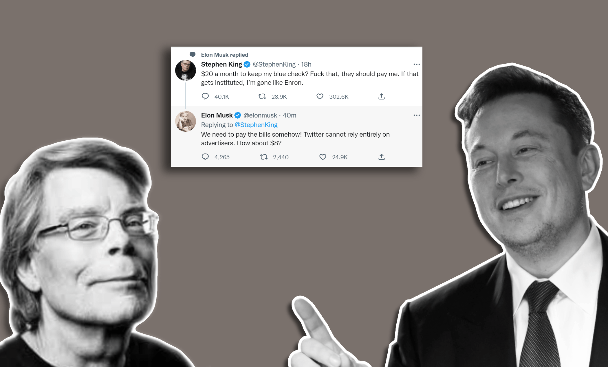 Stephen King doesn't want to pay $20 for his blue check; Musk mulling $8